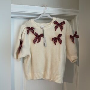 NWT Day + Moon Cropped Sweater with Satin Bow Trim